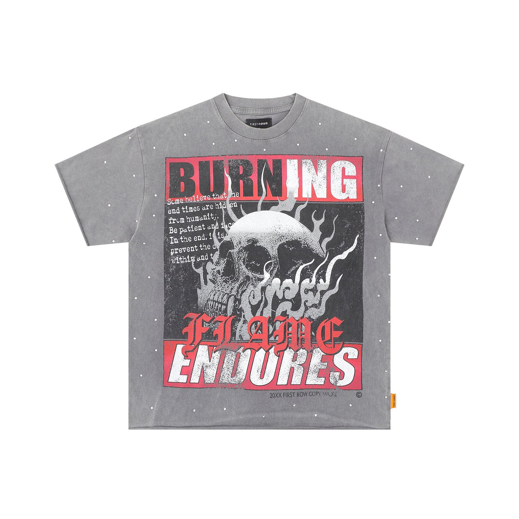 FIRST ROW Burning Flames Cropped Graphic T-Shirt