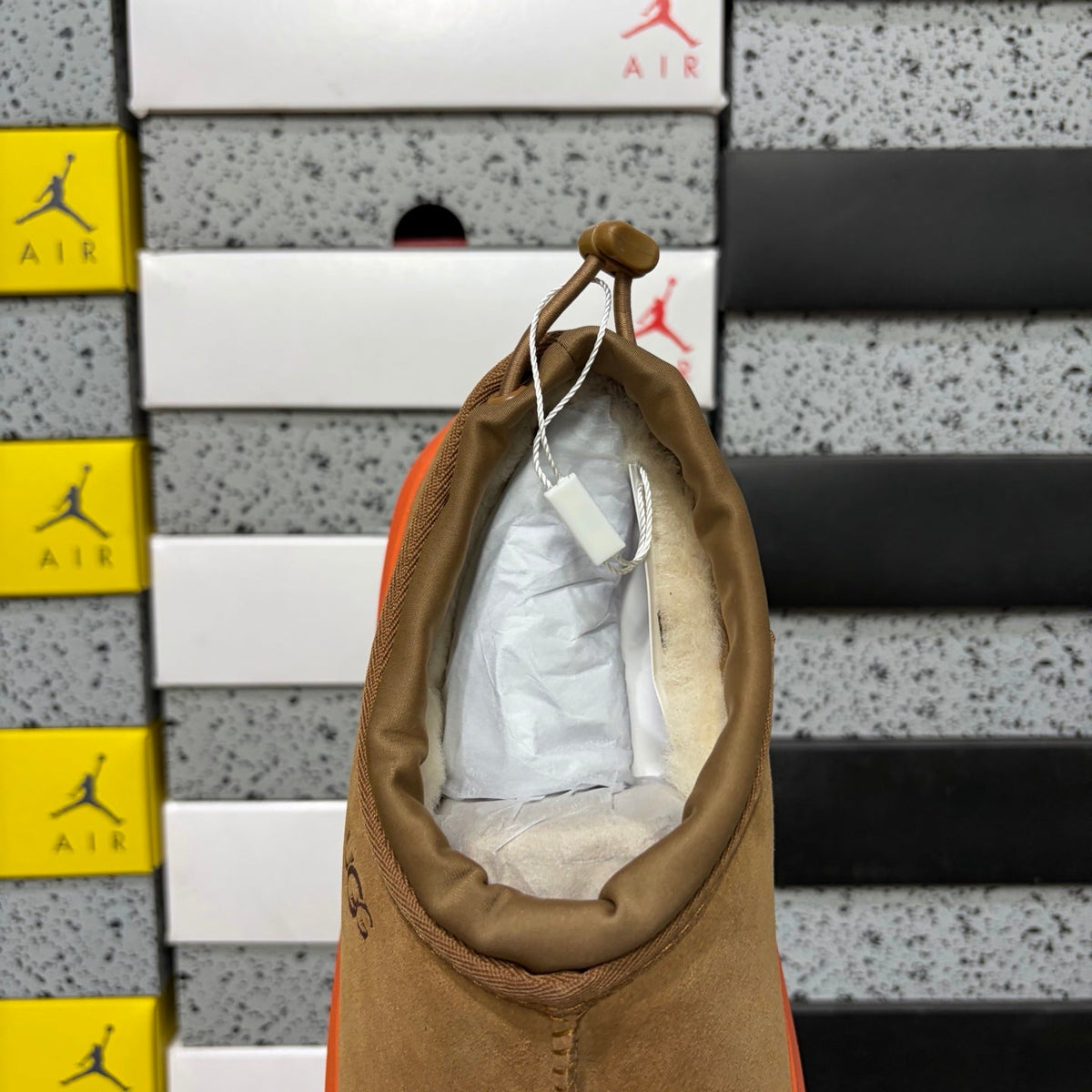 UGG Neumeel Deco Slip-On – Suede Moccasin Sneaker with Orange Lug Sole & Drawstring Collar in Chestnut