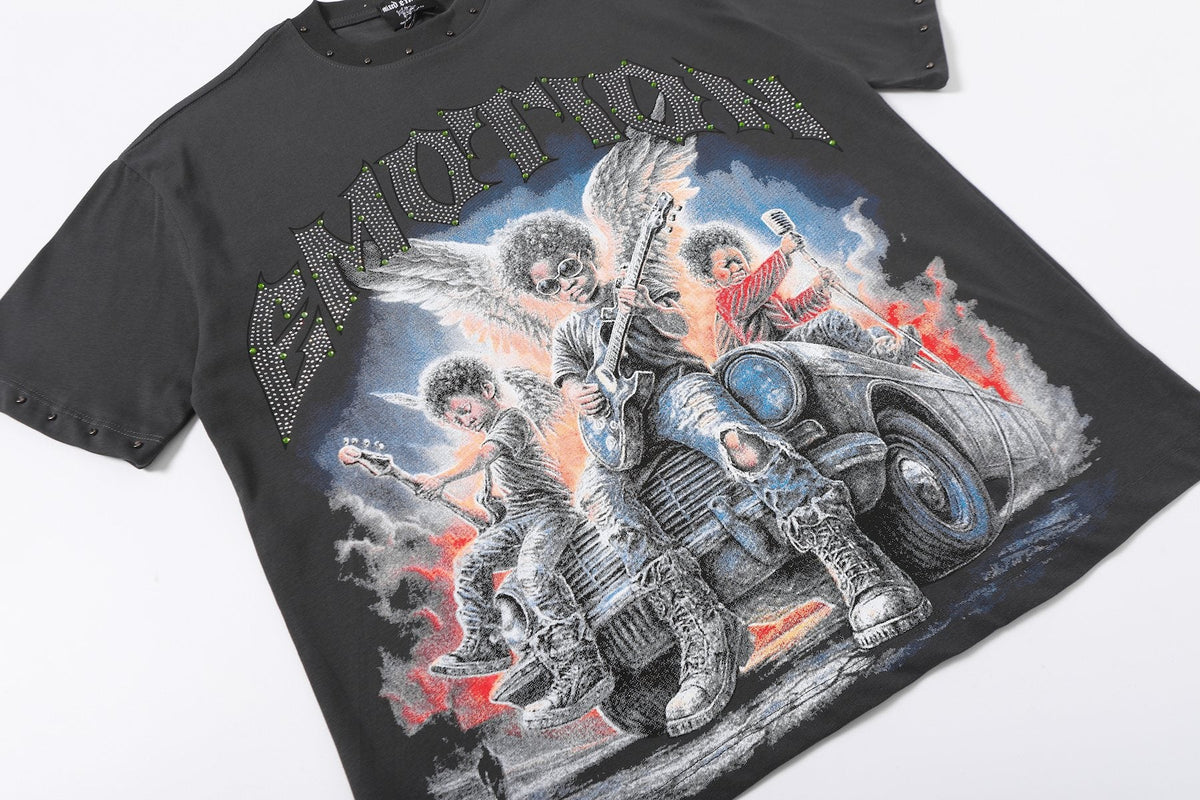 MIXED EMOTION Studded Angel Graphic T-Shirt