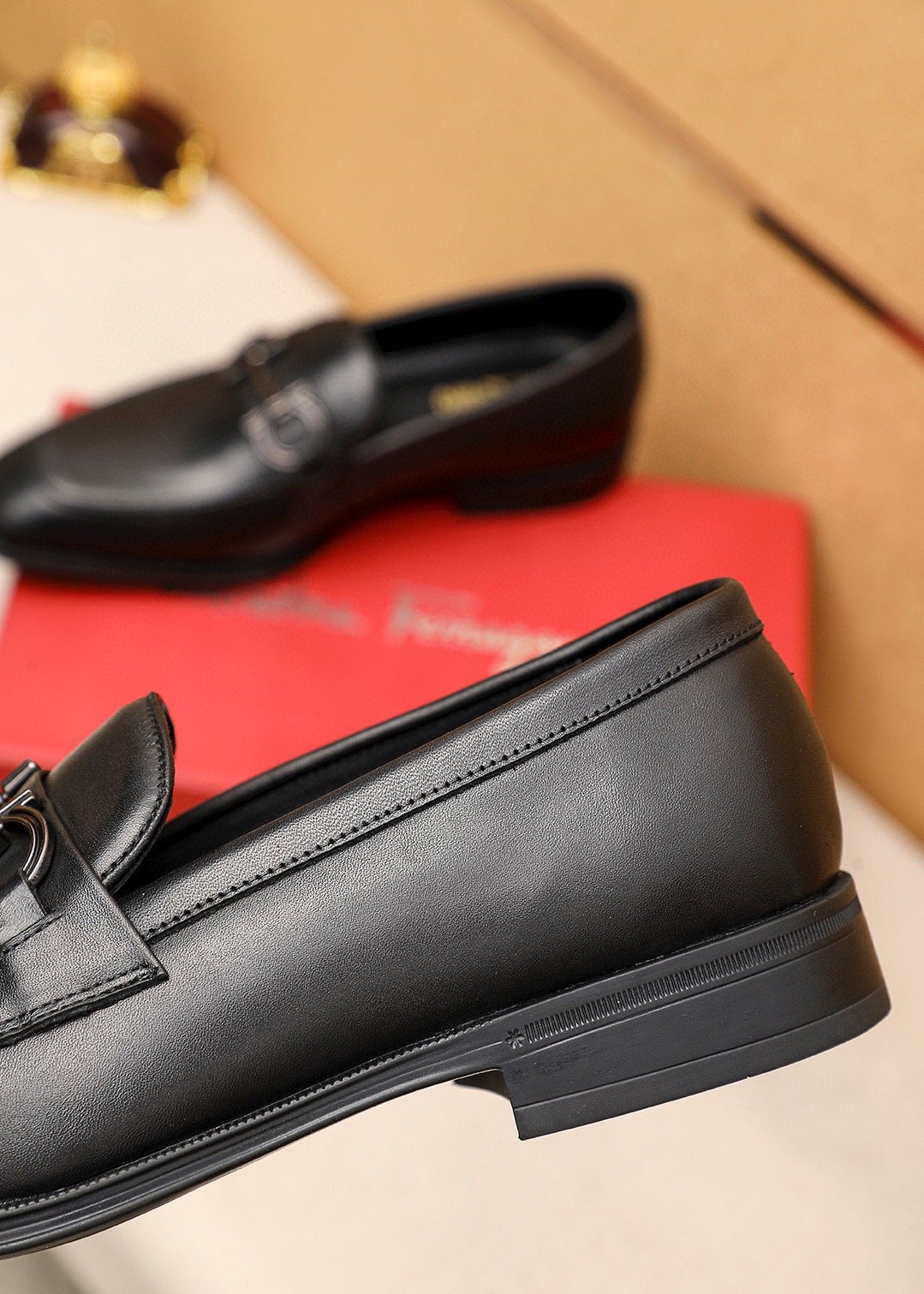 Ferragamo Black Leather Bit Loafers - Stacked Heel