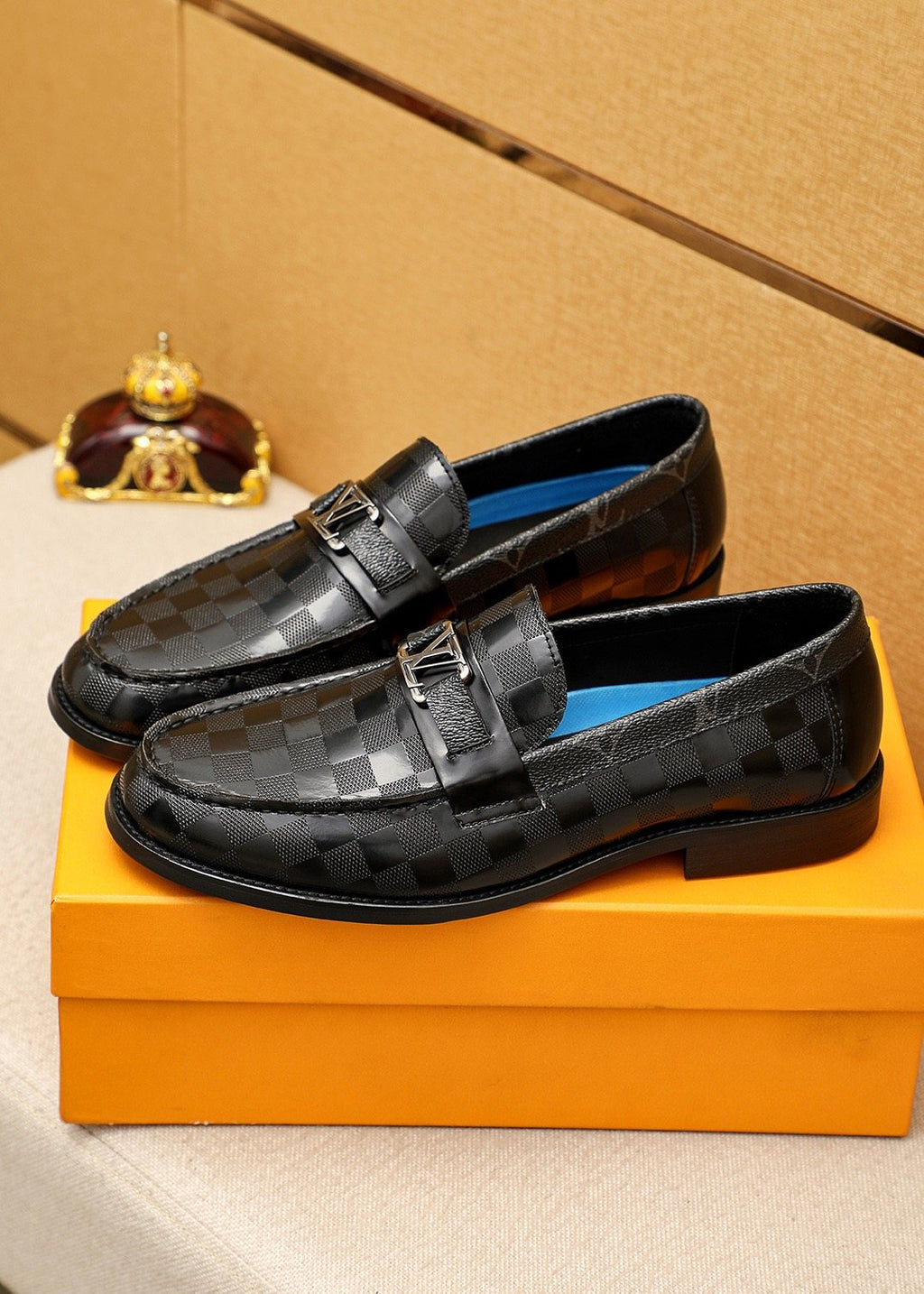 Louis Vuitton Black and Dark Gray Check Loafers