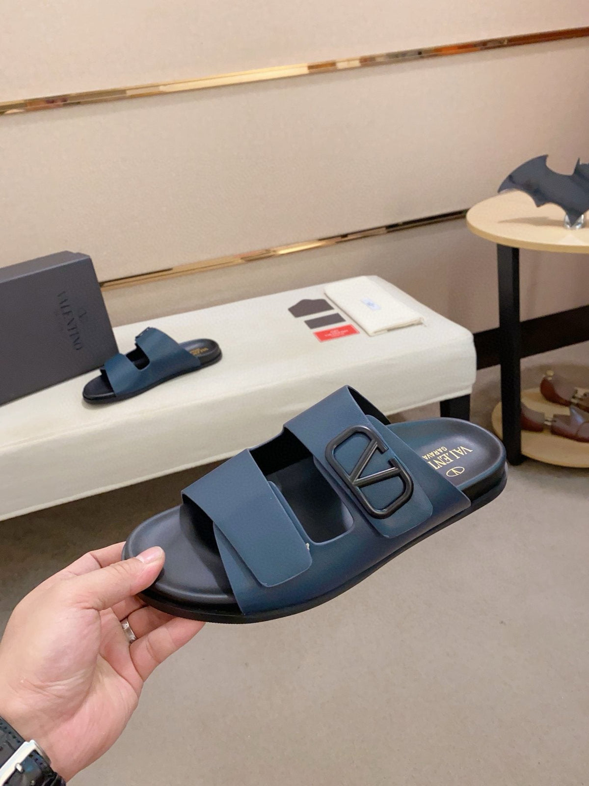 Valentino Men's Two-Strap Buckle Slide Sandals